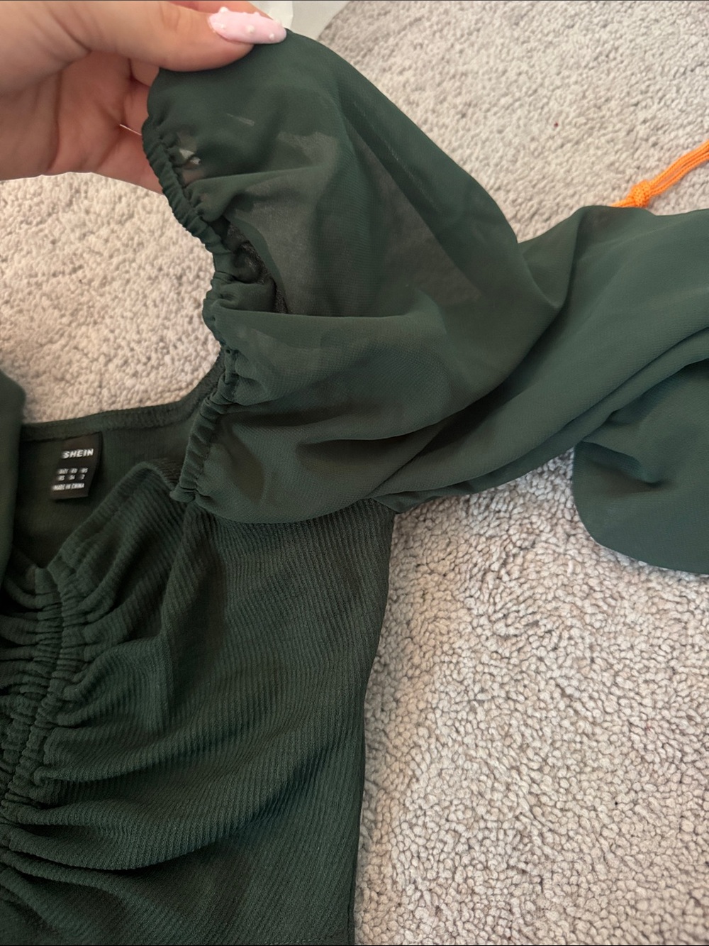 SHEIN Dark Green Ruched Tie-Front Crop Top - Picture 4 of 4